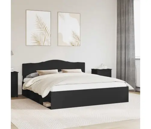 Voodi Raam Peaga Must 200 X 200 Cm Tahke Mänd