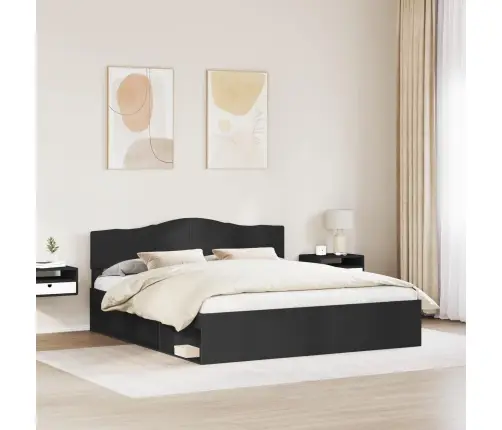 Voodi Raam Peaga Must 200 X 200 Cm Tahke Mänd