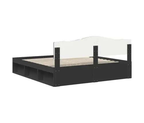 Voodi Raam Peaga Must 200 X 200 Cm Tahke Mänd