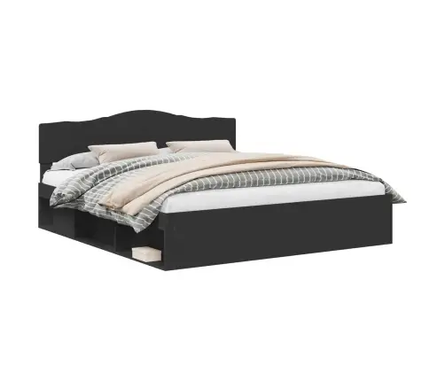 Voodi Raam Peaga Must 200 X 200 Cm Tahke Mänd