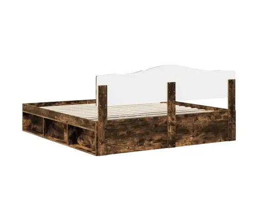 Gultas Rāmis Dūmaka Ozols 200 X 200 Cm Ciets Priedes Koks Vidaxl