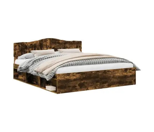 Gultas Rāmis Dūmaka Ozols 200 X 200 Cm Ciets Priedes Koks Vidaxl