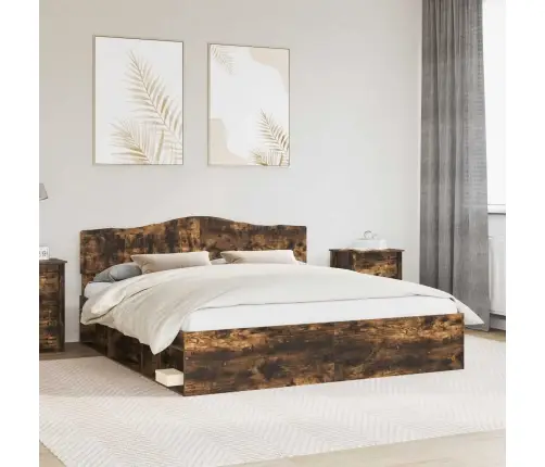 Gultas Rāmis Dūmaka Ozols 180 X 200 Cm Ciets Priedes Koks Vidaxl