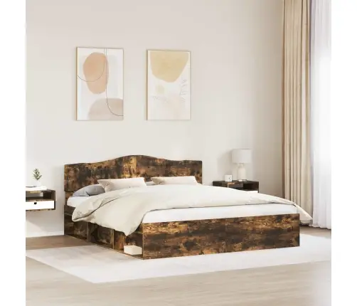 Gultas Rāmis Dūmaka Ozols 180 X 200 Cm Ciets Priedes Koks Vidaxl