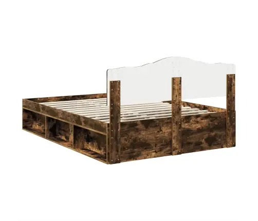 Gultas Rāmis Dūmaka Ozols 160 X 200 Cm Ciets Priedes Koks Vidaxl