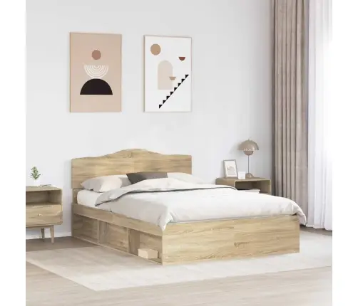 Gultas Rāmis Sonoma Ozols 150 X 200 Cm Ciets Priedes Koks Vidaxl