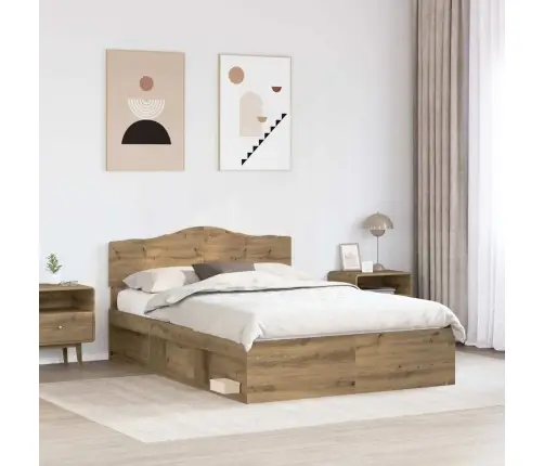 Gultas Rāmis Mākslīgā Ozola 150 X 200 Cm Ciets Priedes Koks Vidaxl