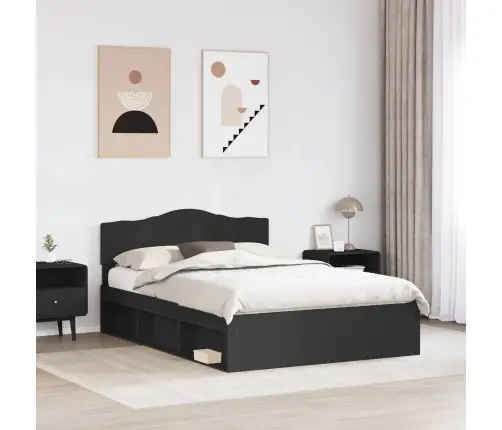 Gultas Rāmis Melna 140 X 190 Cm Ciets Priedes Koks Vidaxl