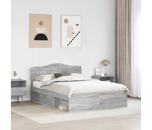Gultas Rāmis Pelēks Sonoma 140 X 190 Cm Ciets Priedes Koks Vidaxl