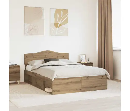 Gultas Rāmis Mākslīgā Ozola 140 X 190 Cm Ciets Priedes Koks Vidaxl