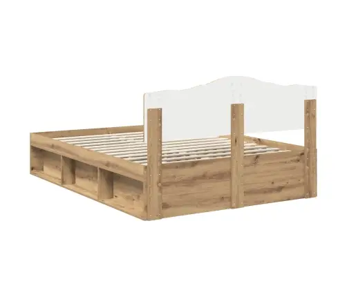 Gultas Rāmis Mākslīgā Ozola 140 X 190 Cm Ciets Priedes Koks Vidaxl