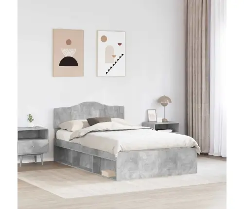 Gultas Rāmis Betona Pelēks 135 X 190 Cm Ciets Priedes Koks Vidaxl