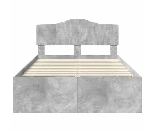 Gultas Rāmis Betona Pelēks 135 X 190 Cm Ciets Priedes Koks Vidaxl