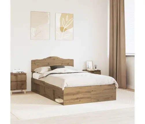 Gultas Rāmis Mākslīgā Ozola 135 X 190 Cm Ciets Priedes Koks Vidaxl