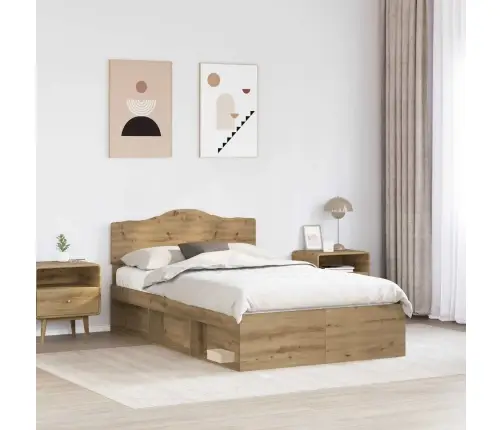 Gultas Rāmis Mākslīgā Ozola 135 X 190 Cm Ciets Priedes Koks Vidaxl