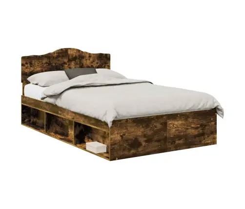 Gultas Rāmis Dūmaka Ozols 120 X 200 Cm Ciets Priedes Koks Vidaxl