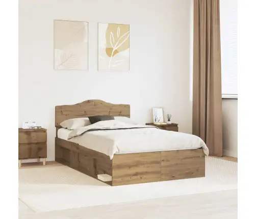 Gultas Rāmis Mākslīgā Ozola 120 X 200 Cm Ciets Priedes Koks Vidaxl