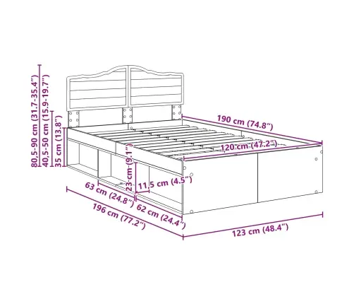 Gultas Rāmis Melna 120 X 190 Cm Ciets Priedes Koks Vidaxl