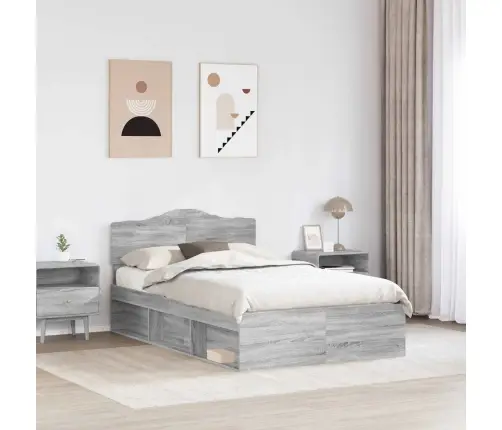 Gultas Rāmis Pelēks Sonoma 120 X 190 Cm Ciets Priedes Koks Vidaxl