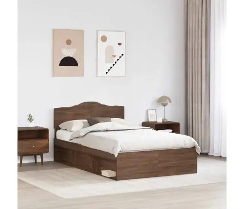 Gultas Rāmis Brūns Ozols 120 X 190 Cm Ciets Priedes Koks Vidaxl