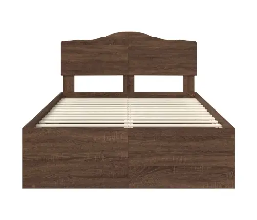 Gultas Rāmis Brūns Ozols 120 X 190 Cm Ciets Priedes Koks Vidaxl