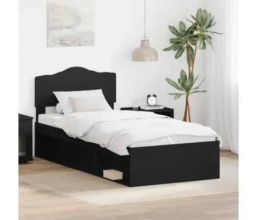 Gultas Rāmis Melna 100 X 200 Cm Ciets Priedes Koks Vidaxl