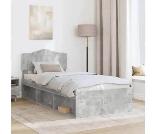 Gultas Rāmis Betona Pelēks 100 X 200 Cm Ciets Priedes Koks Vidaxl