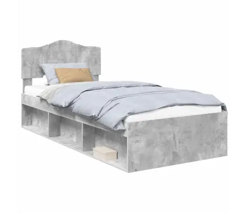 Gultas Rāmis Betona Pelēks 100 X 200 Cm Ciets Priedes Koks Vidaxl