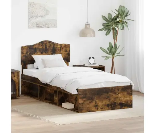 Gultas Rāmis Dūmaka Ozols 90 X 200 Cm Ciets Priedes Koks Vidaxl