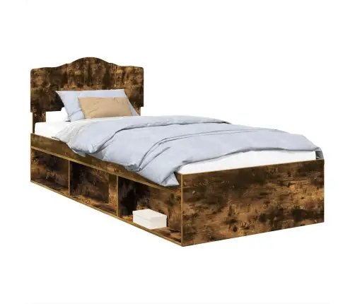 Gultas Rāmis Dūmaka Ozols 90 X 200 Cm Ciets Priedes Koks Vidaxl