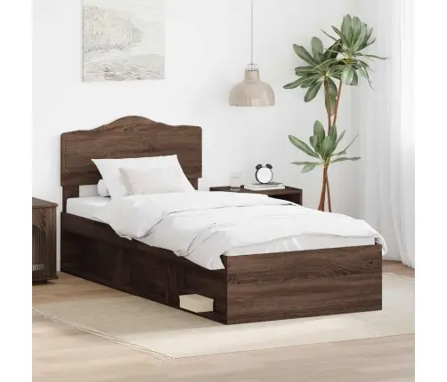 Gultas Rāmis Brūns Ozols 90 X 200 Cm Ciets Priedes Koks Vidaxl