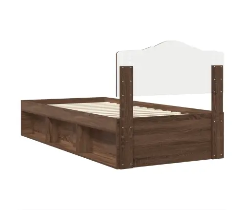 Gultas Rāmis Brūns Ozols 90 X 200 Cm Ciets Priedes Koks Vidaxl