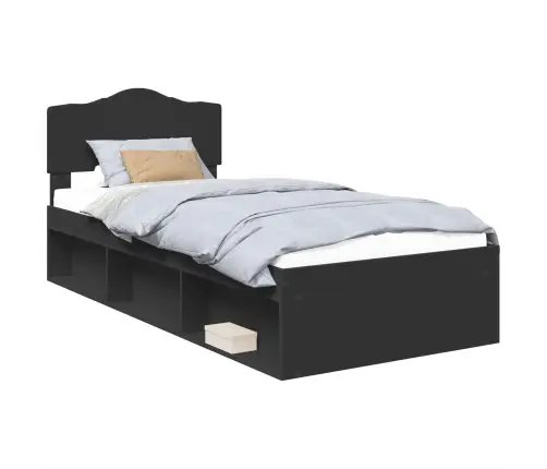 Gultas Rāmis Melna 90 X 190 Cm Ciets Priedes Koks Vidaxl