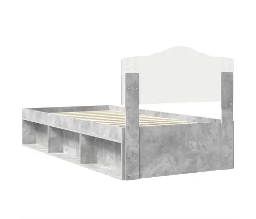 Gultas Rāmis Betona Pelēks 90 X 190 Cm Ciets Priedes Koks Vidaxl