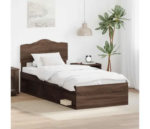 Gultas Rāmis Brūns Ozols 75 X 190 Cm Ciets Priedes Koks Vidaxl