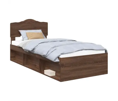 Gultas Rāmis Brūns Ozols 75 X 190 Cm Ciets Priedes Koks Vidaxl