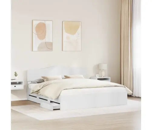 Gultas Rāmis Ar Atvilktni Balts 200 X 200 Cm Inženieru Koks Vidaxl