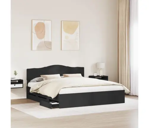 Lovos Rėmas Su Stalčių Juoda 200 X 200 Cm Inžinerinė Mediena