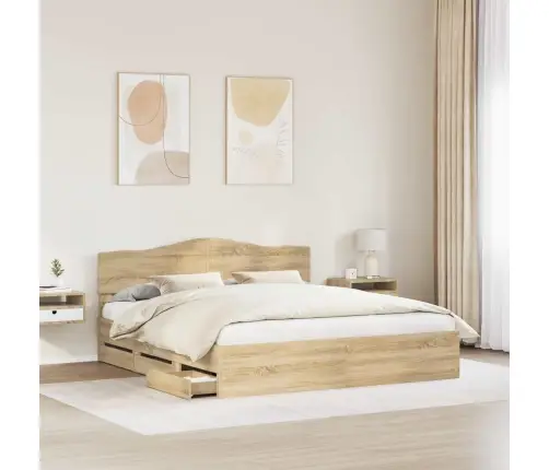 Gultas Rāmis Sonoma Ozols 200 X 200 Cm Inženieru Koks Vidaxl