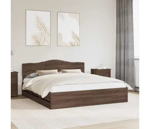Gultas Rāmis Brūns Ozols 200 X 200 Cm Inženieru Koks Vidaxl