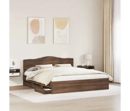 Gultas Rāmis Brūns Ozols 200 X 200 Cm Inženieru Koks Vidaxl