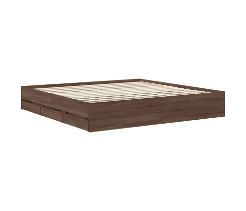 Gultas Rāmis Brūns Ozols 200 X 200 Cm Inženieru Koks Vidaxl