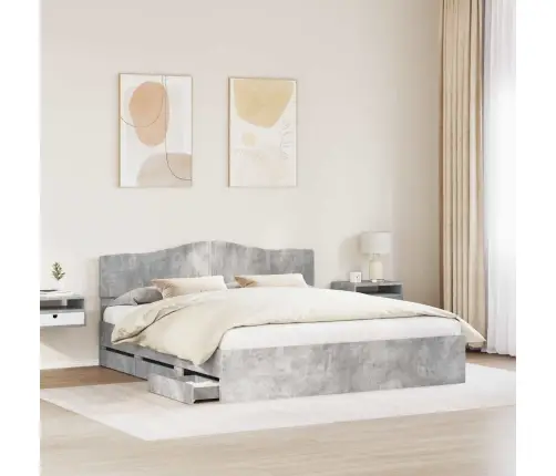 Gultas Rāmis Betona Pelēks 180 X 200 Cm Inženieru Koks Vidaxl