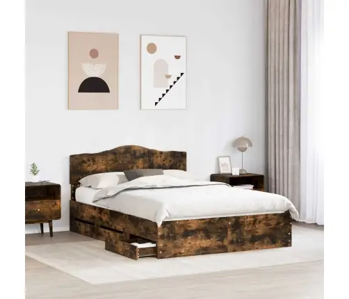 Voodi Raam Sahtliga Suitsetatud Tamm 150 X 200 Cm Inseneripuit