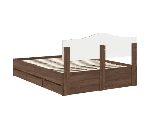 Gultas Rāmis Brūns Ozols 150 X 200 Cm Inženieru Koks Vidaxl