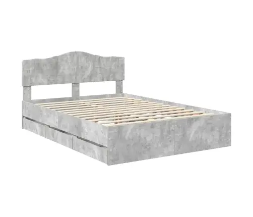 Gultas Rāmis Betona Pelēks 140 X 190 Cm Inženieru Koks Vidaxl