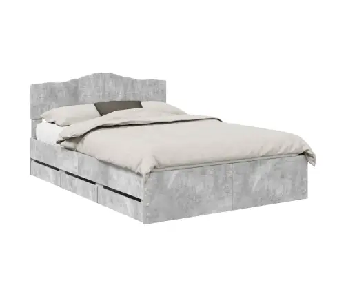 Gultas Rāmis Betona Pelēks 140 X 190 Cm Inženieru Koks Vidaxl