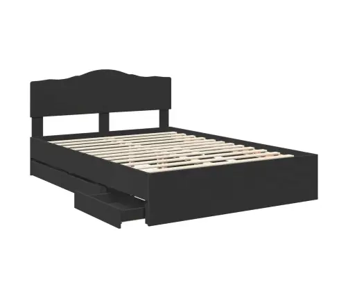 Gultas Rāmis Ar Atvilktni Melna 140 X 200 Cm Inženieru Koks Vidaxl