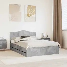 Gultas Rāmis Betona Pelēks 140 X 200 Cm Inženieru Koks Vidaxl