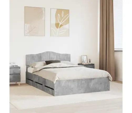 Gultas Rāmis Betona Pelēks 140 X 200 Cm Inženieru Koks Vidaxl